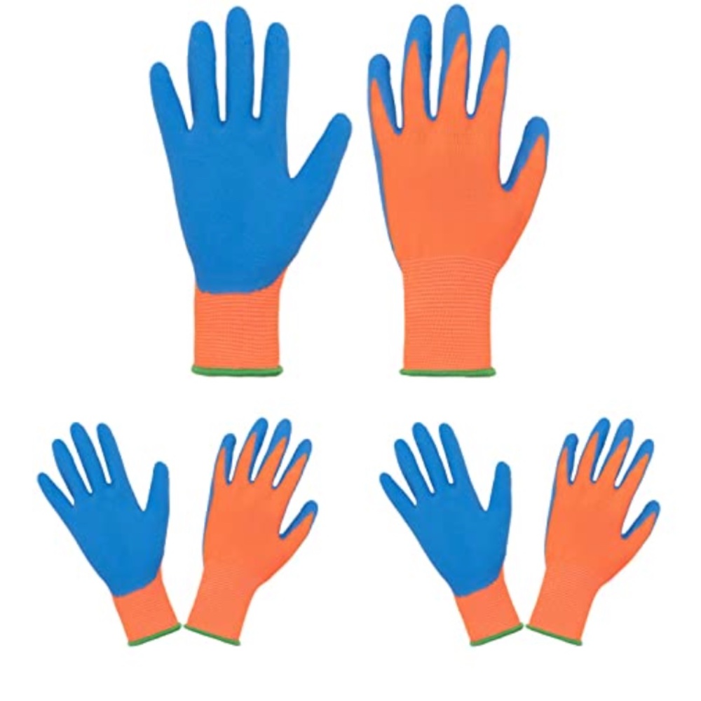 NEW Kids Gardening Gloves Size 6 (Age 11-13), Orange (3 Pair Set)